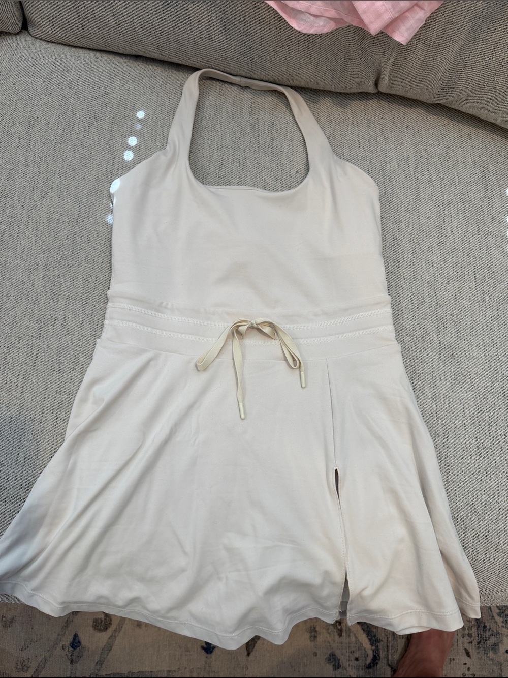 Blogilates Women's Cream Halter Skort Dress with Drawstring Waist
